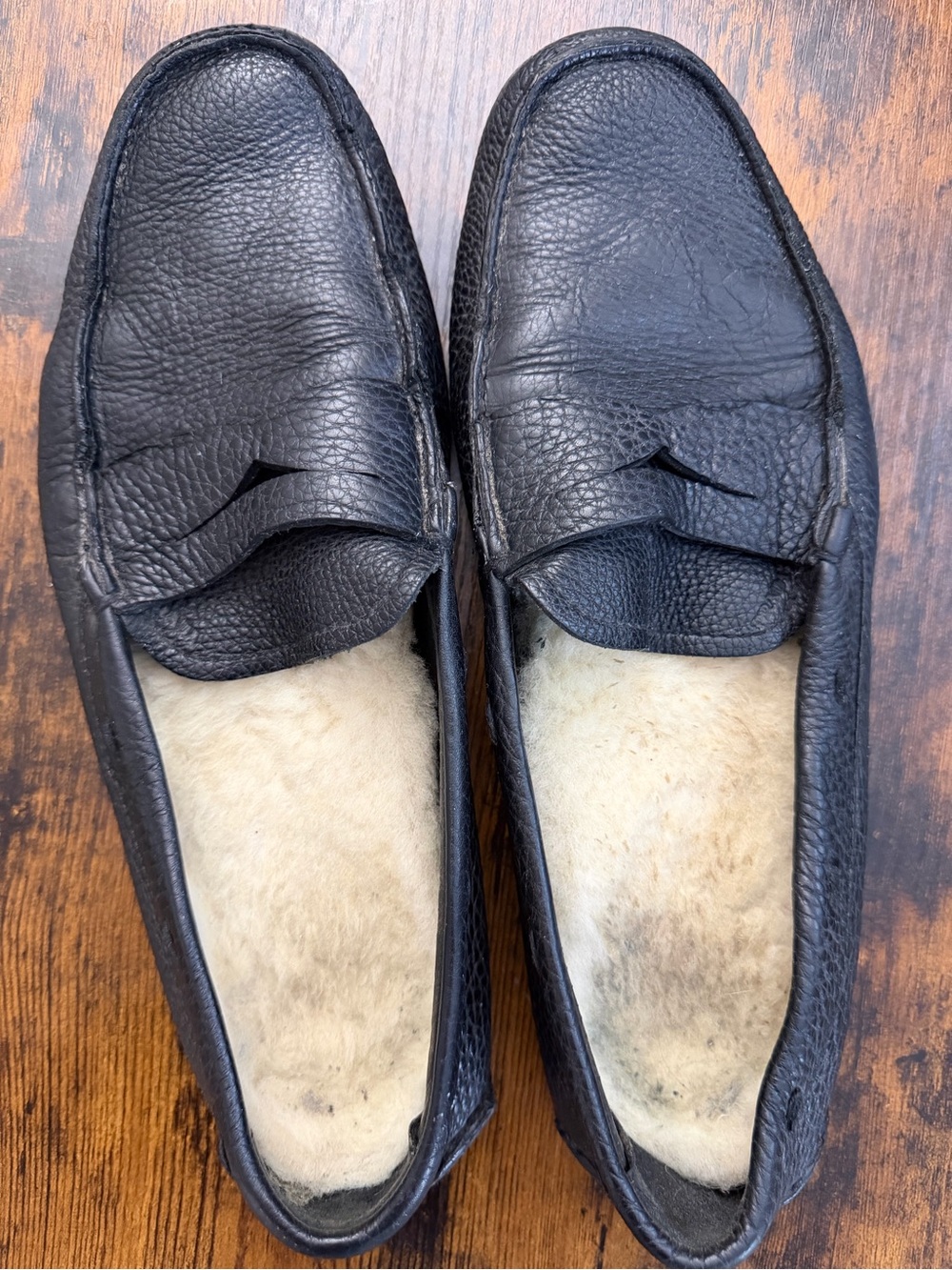 Prada Black Leather Penny Loafers with Shearling Insole